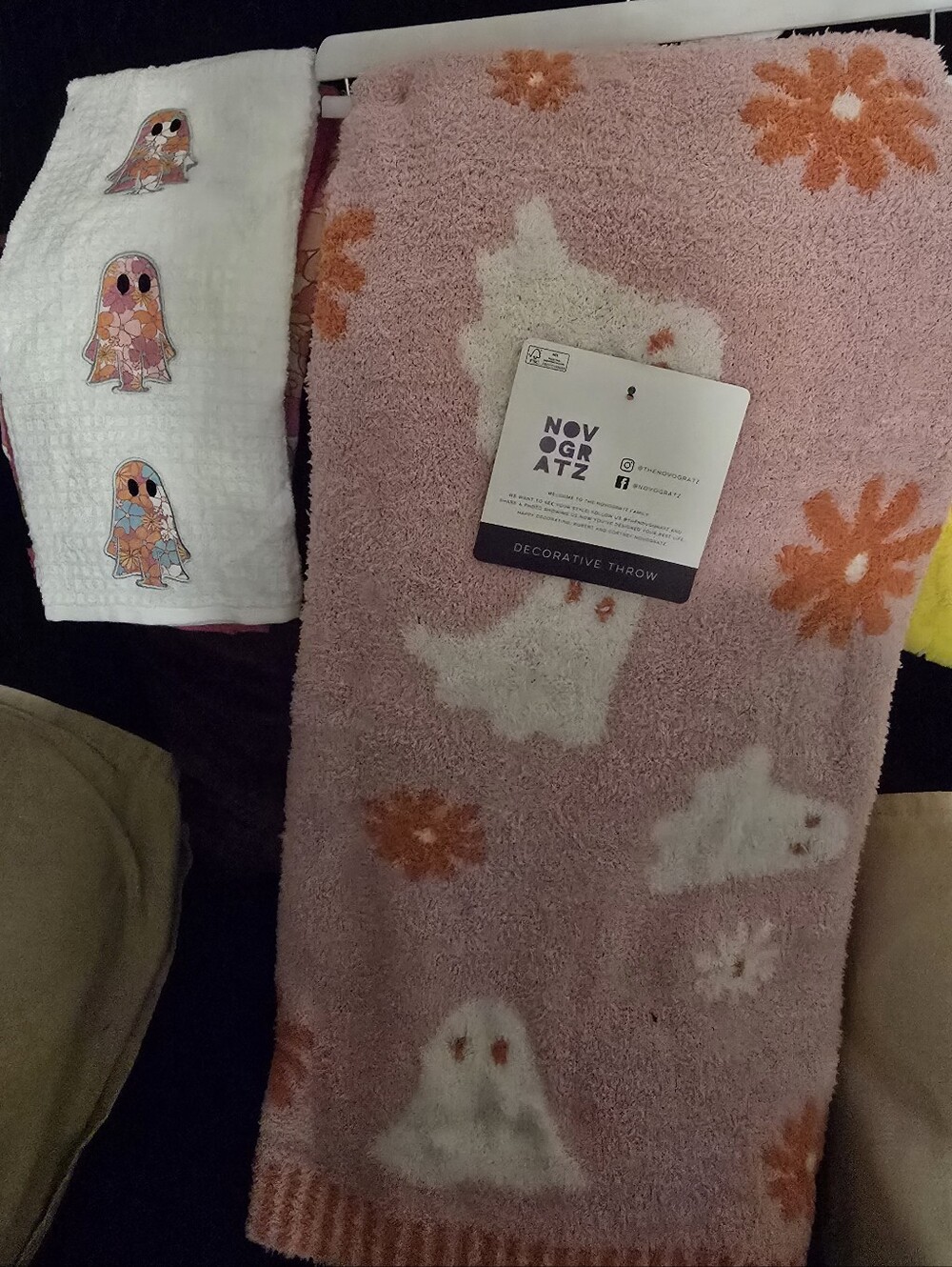 novogratz Ghost Plush Throw & Kitchen Towels Set
